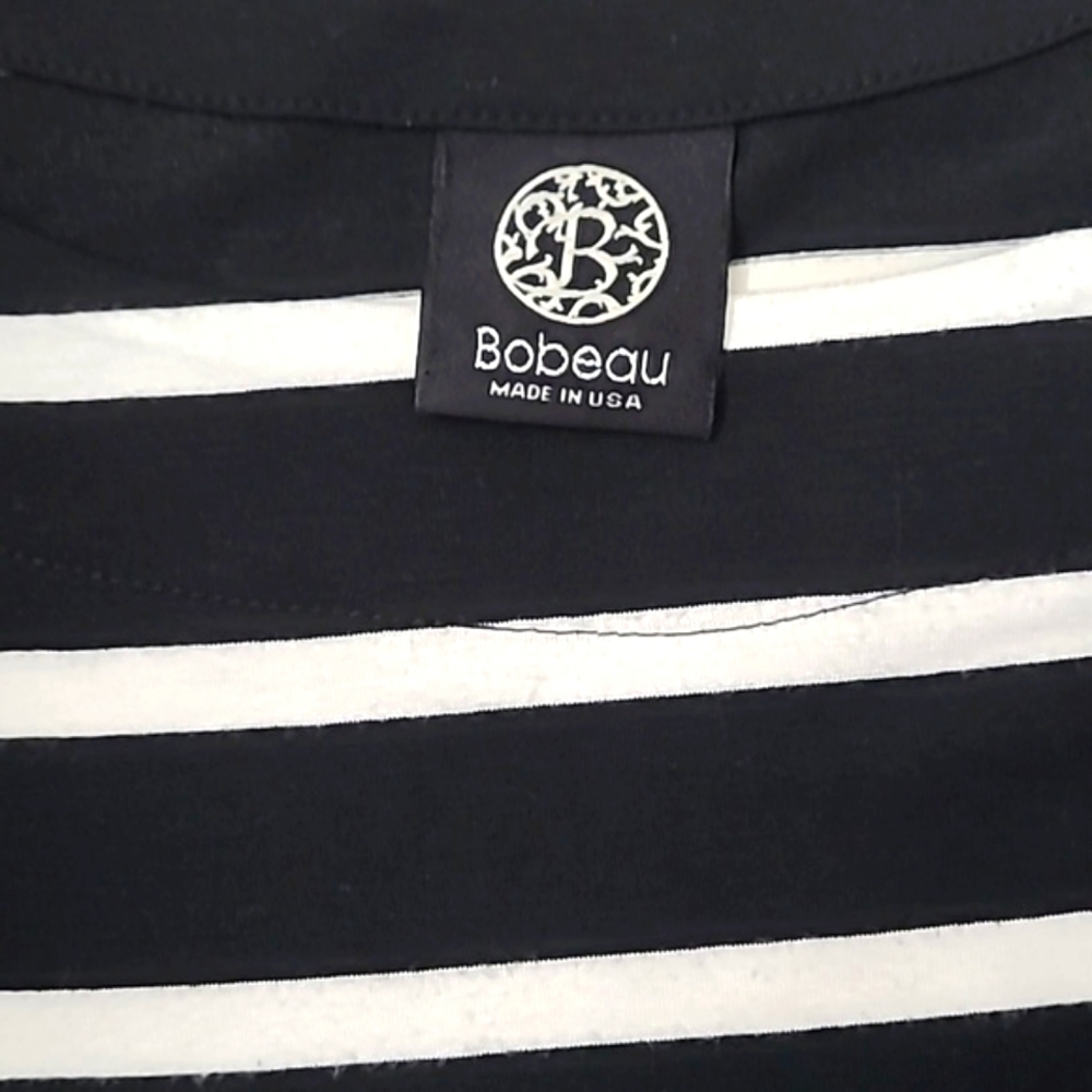 Bobeau Knit Pemplum Blouse Black & White Stripe Size M - Picture 5 of 7